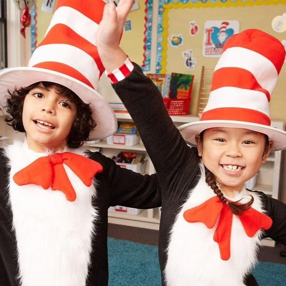 Dr. Seuss Cat in the Hat Child Boy Girl Costume Hat Red White Striped Felt NWT